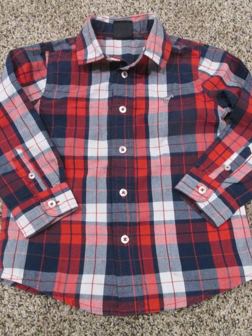 Wrangler Button Front Dress Shirt Toddler Boy 4T Red Plaid Long Sleeve Patriotic